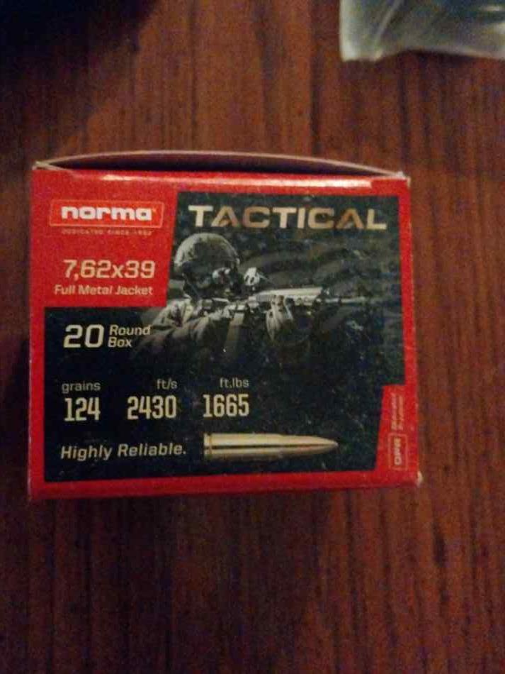 NORMA 7.62x39 124gr. - BRASS CASE - FMJ - NEW